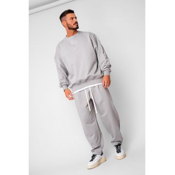 Set Oversized Bluza si pantalon drept din 100% Bumbac - 400gr/mp Premium Edition Grey 20144 - Gri