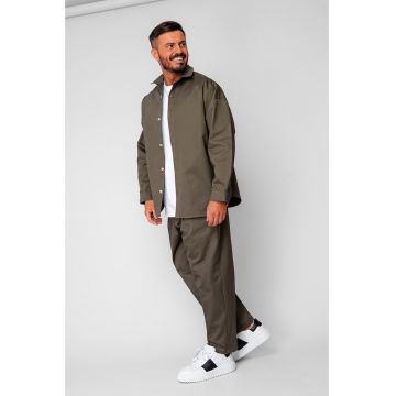 Set Oversized Camasa si pantalon drept din 100% Bumbac - Premium Edition Kaki 20266 - Kaki