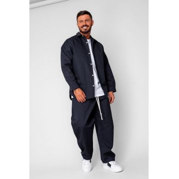 Set Oversized Camasa si pantalon drept din 100% Bumbac - Premium Edition Navy 20261 - Bleumarin