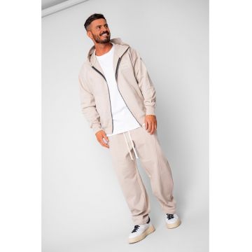 Set Oversized Hanorac cu fermoar si pantalon Baloon fit din 100% Bumbac - 400gr/mp Premium Edition Beige 20226 - Bej