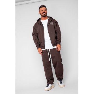 Set Oversized Hanorac cu fermoar si pantalon Baloon fit din 100% Bumbac - 400gr/mp Premium Edition Brown 20221 - Maro