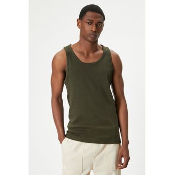 Top striat de bumbac - Verde masliniu