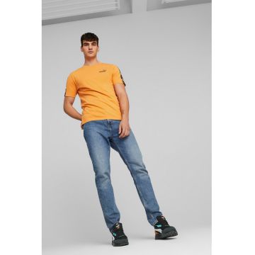 Tricou cu decolteu la baza gatului si benzi logo Essentials+ - Portocaliu