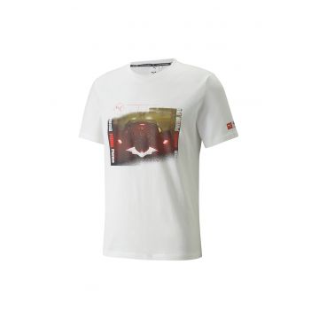 Tricou cu decolteu la baza gatului si imprimeu grafic - Rosu inchis/Alb murdar/Galben mustar