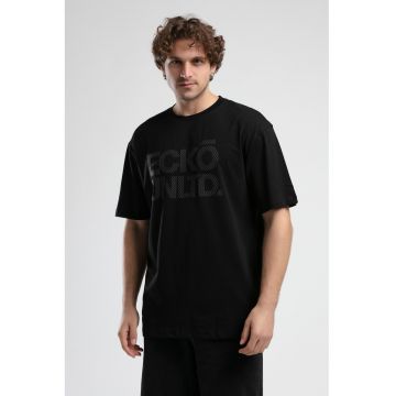 Tricou cu logo si decolteu la baza gatului - ASTORIA - Alb - Negru