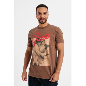 Tricou cu logo si imprimeu foto - Rosu/Maro