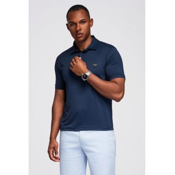 Tricou polo cu fenta cu nasturi - Bleumarin