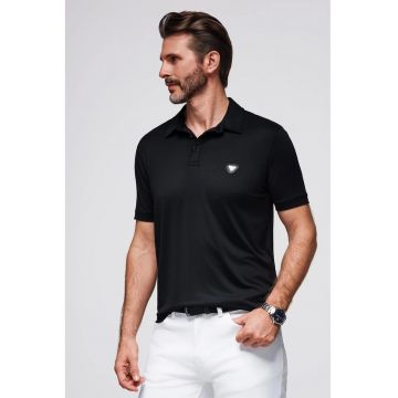 Tricou polo cu fenta cu nasturi - Negru