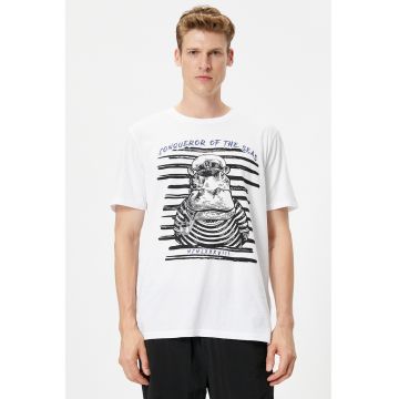 Tricou regular fit cu imprimeu - Alb