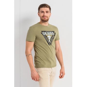 Tricou slim fit cu imprimeu logo contrastant pe piept - Alb/Negru/Verde aquamarin