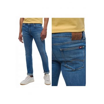 Blugi Barbati -  Atlanta Super Skinny - Skinny Fit - Talie Medie - Fermoar - Lungi - 5 Buzunare - Bumbac - W31-L34 US - Albastru