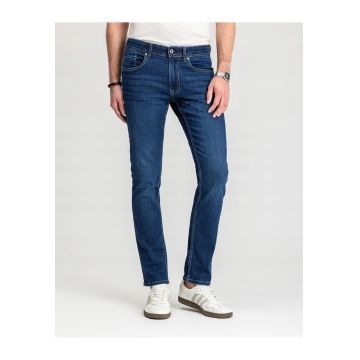 Blugi Barbati -  Felix - Straight Fit - Talie Medie - Fermoar - Lungi - 5 Buzunare - Bumbac - W38-L32 US - Albastru