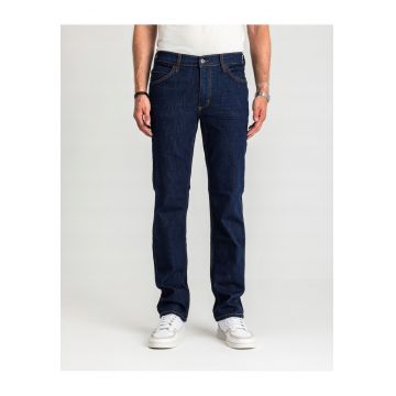 Blugi Barbati -  Tramper Straight - Talie Medie - 100% Bumbac - Fermoar - Lungi - 5 Buzunare - Denim Blue - Albastru inchis