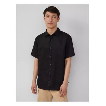 Camasa barbati cu maneca scurta - din in cu croiala Regular fit - Negru