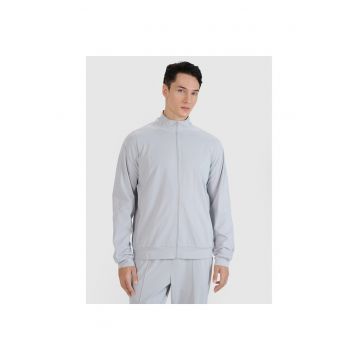 Hanorac sport barbati  cu fermoar - Gri - material sintetic - pentru antrenament