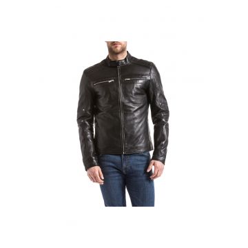 Jacheta biker barbati  IDANNUS - Piele - Negru - Negru