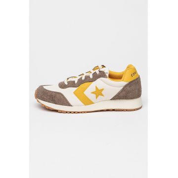 Pantofi sport cu insertii de piele intoarsa - Alb/Maro inchis/Galben sofran