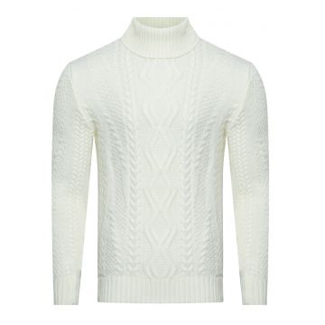 Pulover barbati -  3157 - guler inalt - crem - lana-acril