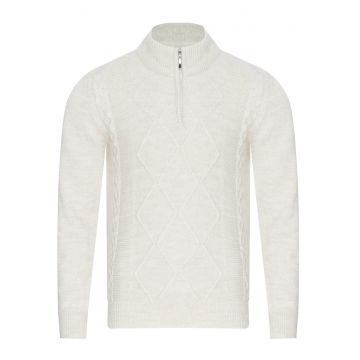 Pulover barbati -  8157 - guler scurt - crem - lana-acril