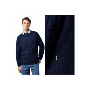 Pulover Barbati -  Cable Knit Sweater - Regular Fit - Cu Guler - Caldura Si Confortabila - Design Clasic - Maneci Lungi - Poliester - L INTL - Albastru