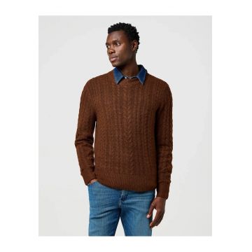 Pulover Barbati -  Cable Knit Sweater - Regular Fit - Cu Guler - Caldura Si Confortabila - Design Clasic - Maneci Lungi - Poliester - Maro - Bronz