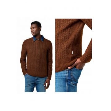 Pulover Barbati -  Cable Knit Sweater - Regular Fit - Cu Guler - Caldura Si Confortabila - Design Clasic - Maneci Lungi - Poliester - Maro - Bronz