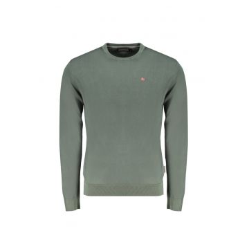 Pulover barbati cu decolteu la baza gatului - logo si croiala Regular fit - Verde inchis - Verde englez