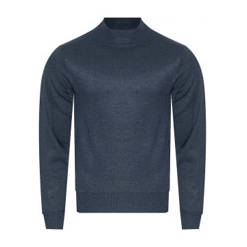 Pulover barbati -  guler pe jumatate - albastru - bleumarin