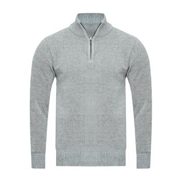 Pulover barbati -  S8682 - gri deschis - 80% bumbac - guler scurt tip troyer