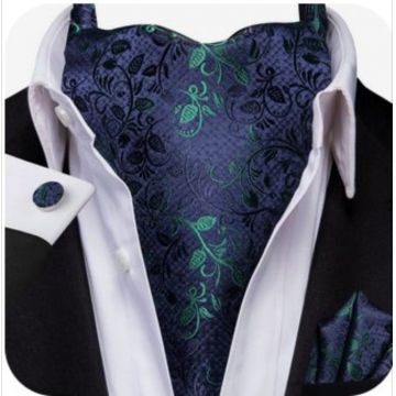 Set cravata / esarfa Ascot matase + batista + butoni, model 104