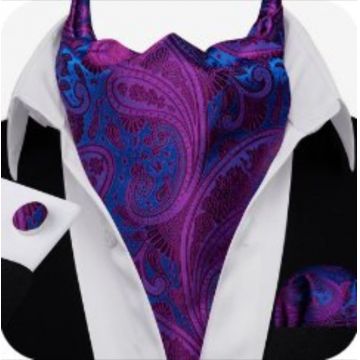 Set cravata / esarfa Ascot matase + batista + butoni, model 107