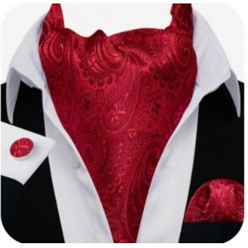 Set cravata / esarfa Ascot matase + batista + butoni, model 108