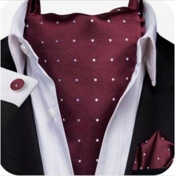 Set cravata / esarfa Ascot matase + batista + butoni, model 109