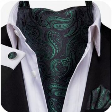 Set cravata / esarfa Ascot matase + batista + butoni, model 111