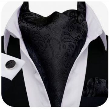 Set cravata / esarfa Ascot matase + batista + butoni, model 115