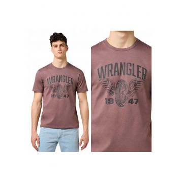 Tricou Barbati -  Americana Tee - Regular Fit - Decolteu Rotund - Cu Logo - Design Clasic - Maneci Scurti - Bumbac - Maro - Light Bronze