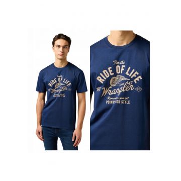 Tricou Barbati -  Americana Tee - Regular Fit - Decolteu Rotund - Cu Logo - Design Clasic - Maneci Scurti - Bumbac - S INTL - Albastru