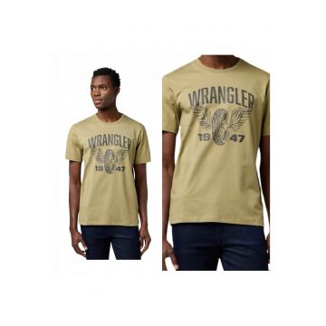 Tricou Barbati -  Americana Tee - Regular Fit - Decolteu Rotund - Cu Logo - Design Clasic - Maneci Scurti - Bumbac - Verde - Verde