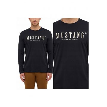 Tricou Barbati -  Asheville - Regular Fit - Decolteu Rotundwqfd - Cu Logo - Design Clasic - Maneci Lungi - Bumbac - Negru