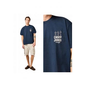 Tricou Barbati -  CJ Graphic Tee - Regular Fit - Decolteu Rotund - Cu Logo - Design Clasic - Maneci Scurti - Bumbac - Albastru - Albastru