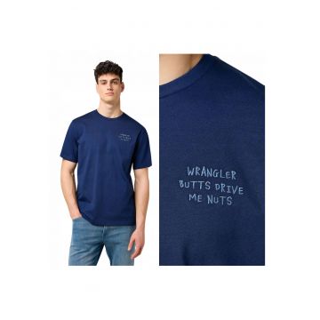 Tricou Barbati -  Embroidery Tee - Regular Fit - Decolteu Rotund - Cu Logo - Design Clasic - Maneci Scurti - Bumbac - Albastru