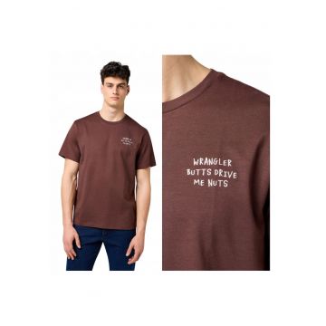 Tricou Barbati -  Embroidery Tee - Regular Fit - Decolteu Rotund - Cu Logo - Design Clasic - Maneci Scurti - Bumbac - Bronz