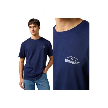 Tricou Barbati -  Graphic Tee - Regular Fit - Decolteu Rotund - Cu Logo - Design Clasic - Maneci Scurti - Bumbac - M INTL - Albastru