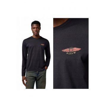 Tricou Barbati -  LS Americana Tee - Regular Fit - Decolteu Rotdwqfund - Cu Logo - Design Clasic - Maneci Lungi - Bumbac