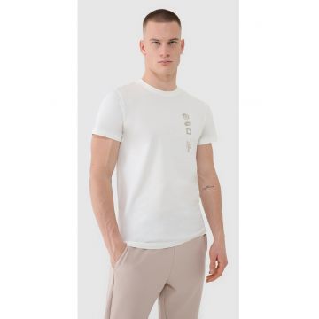 Tricou barbati  normal - bumbac 100% - imprimeu sportiv - bej2 - Alb