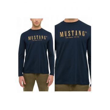 Tricou Barbati -  Style Asheville - Regular Fit - Decolteu Rotund - Cu Logo - Design Clasic - Maneci Lungi - Bumbac - 4XL INTL - Albastru