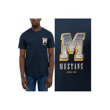 Tricou Barbati -  Style Austin - Regular Fit - Decolteu Rotund - Cu Logo - Design Clasic - Maneci Scurti - Bumbac - Albastru - Albastru