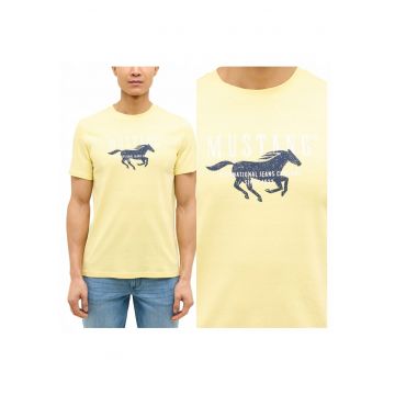 Tricou Barbati -  Style Austin - Regular Fit - Decolteu Rotund - Cu Logo - Design Clasic - Maneci Scurti - Bumbac - Galben - Galben