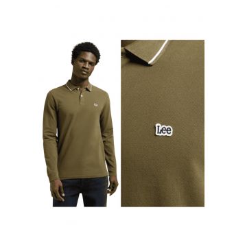 Tricou Polo Barbati -  LS Pique Polo - Regular Fit - Cu Guler - Cu Logo - Design Clasic - Maneci Lungi - Bumbac - Verde - Verde