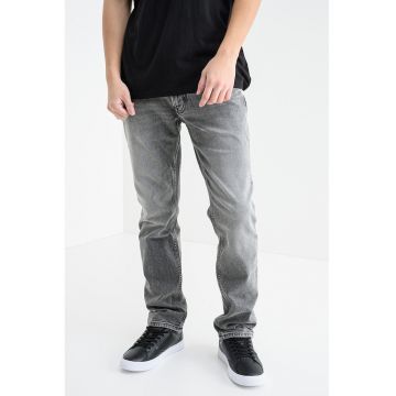 Blugi slim fit cu talie medie - Gri inchis melange
